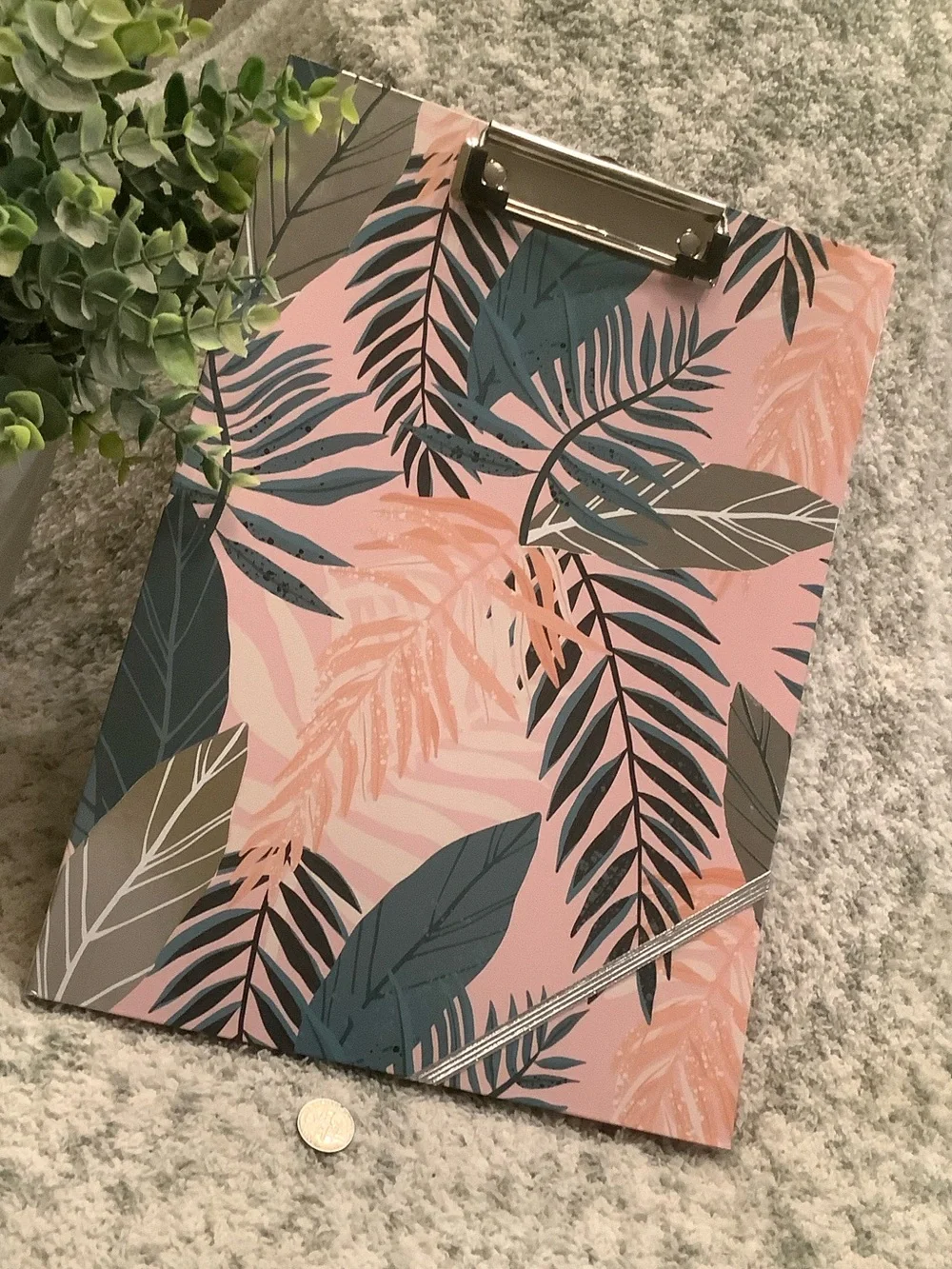 Tropical Leaf Pattern Clipboard Notebook Portfolio- Pink & Teal NWT 12.50” x 9”